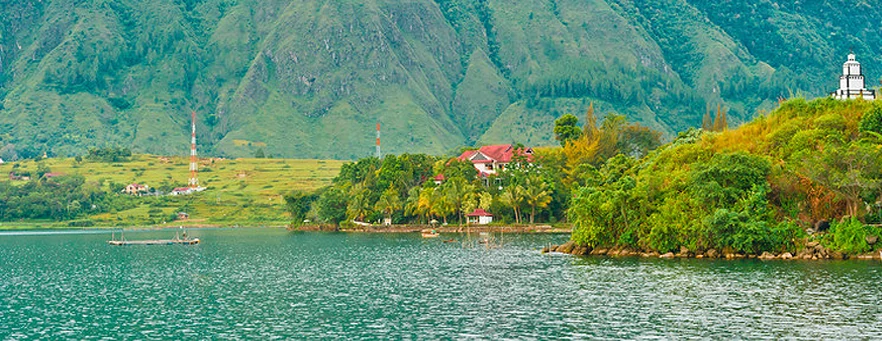 village on lake toba in sumatra